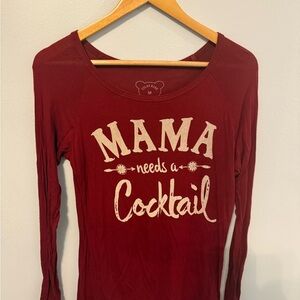 "MAMA Needs a Cocktail" Long Sleeve Graphic Tee - Burgundy, M